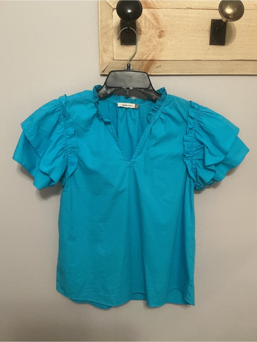 Maude Vivante Aqua Dani Top, Small, Ruffle Sleeve V-Neck